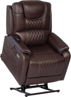 EONIX Triple Motor Lay Flat Power Lift Recliner Chair for Elderly with Massage, 400lbs Electirc Lift Chair for Living Room, Independent Adjustable Backrest Headrest, Extended Footrest, Dark Brown