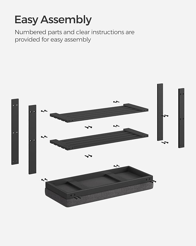 SONGMICS Bamboo Shoe Bench, 3-Tier Shoe Rack Organizer for Entryway, Living Room, Bench Seat Holds Up to 300 lb, 11.9 x 28.3 x 19.2 Inches, Ink Black and Slate Gray ULBS604B01