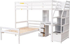 Twin Size Solid Wood Loft Bed with Storage Staircase and Desk, Bedroom Multifunctional Separable Bed Frame w/Shelves & Drawers,No Box Spring Needed,for Adult Kid Boy Girl,White