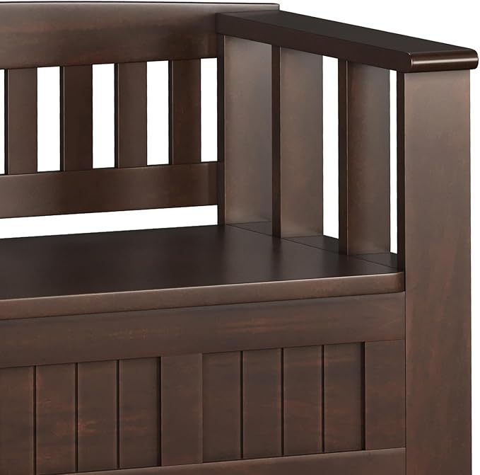 SIMPLIHOME Acadian Entryway Storage Bench - 48 inch Wide Solid Wood Hallway Seat with Shelf in Brunette Brown, Transitional Bench for Entryway or Living Room with Open Storage and Slatted Bottom