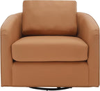 MINCETA Oversized Accent Chair for Living Room, 360° Swivel Barrel Chair with High Density Foam, Modern Reading Chair with PU Leather Upholstered Armchair for Apartment, Bedroom Brown