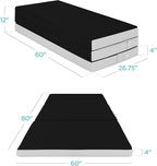 Best Choice Products 4in Portable Queen-Size Mattress, Tri-Fold Mattress for Camping, Guest, Toddler, Foam Plush w/Carry Case - Onyx Black