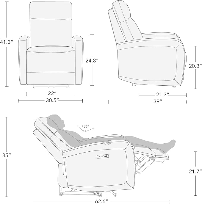 Watson & Whitely Power Recliner Chairs for Adults, Zero Wall Recliners W Power Headrest Type-C Charger, Small Faux Leather Home Theater Seating for Living Room & RV, Cognac Brown