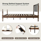 King Size Platform Bed Frame with Headboard & Footboard, Center Metal Legs with Solid Wood 12 Sturdy Slatted, Easy Assembly, No Box Spring Needed, Anti-Noise & Slip-Free, Walnut Finish, ROK-37