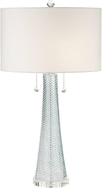 Possini Euro Design Miriam Modern Table Lamp 28 1/2" Tall Light Aqua Blue Swirl Textured Glass White Drum Shade Decor for Living Room Bedroom House Bedside Nightstand Home Office Family Entryway