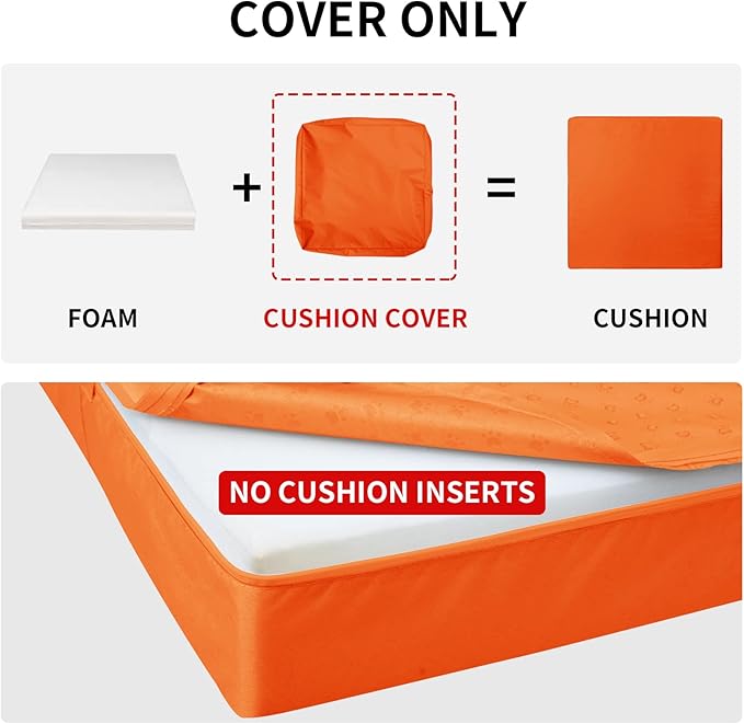 Easy-Going Waterproof Patio Cushion Covers 20x18x4 inch 4 Pack Replacement Non-Slip Outdoor Seat Cushion Slipcover with Zipper. Orange