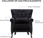 Accent Reading Arm Chairs Set of 2 for Living Room Bedroom, Midcentury Modern Comfy Corner Sofa Chair, Wingback Waiting Room Club Chair with Button Tufted Back &Lumbar Pillow, Velvet Black