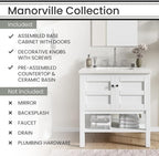 Hanover Manorville 31'' Vanity Cabinet with Sink Combo for Bathroom, Powder Room | Pre-Assembled Cabinet | 2 Doors, Bottom Shelf | Artificial Stone Marble Countertop, White Cabinet | HANVN0101-31-1WH
