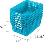 Really Good Stuff Multi-Purpose Plastic Storage Baskets for Classroom or Home Use - Stackable Mesh Plastic Baskets with Grip Handles 13" x 10" (Neon Blue - Set of 12)