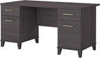 Bush Furniture 60-inch Home Office Desk with Drawers, Large Computer Table with Storage, Transitional Style, Somerset Collection, Storm Gray