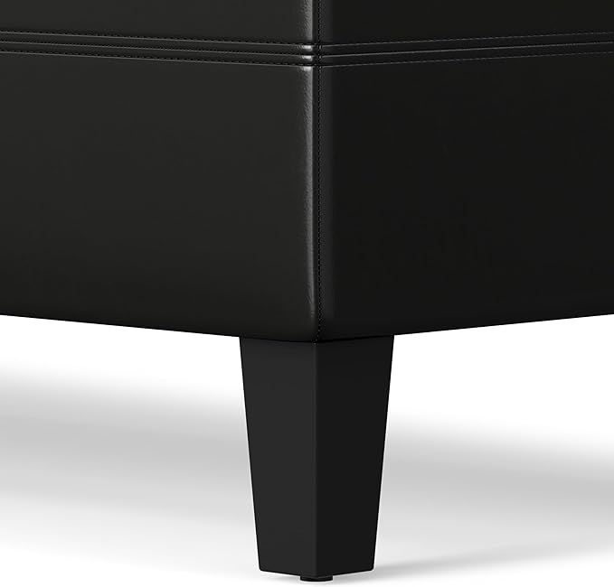 SIMPLIHOME Afton 48 inch Wide Contemporary Rectangle Storage Ottoman Bench in Midnight Black Vegan Faux Leather, Assembled, For the Living Room and Bedroom