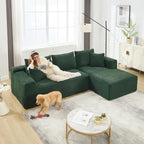 PELUMY 108.7" L-Shaped Modular Sectional Sofa with Oversized Chaise, Cloud Couch with Memory Foam, No Assembly Required Sleeper Sofa for Small Space Living Room, Apartment (Green, Corduroy)