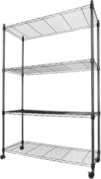 Whitmor 4 Tier Storage Shelving, Heavy Duty with Wheels, Adjustable Steel Organizer Wire Rack, 400 lbs Capacity per Shelf, Max 1600 lbs Total for Garage, Kitchen, Plant, 36" L x 14" W x 54" H, Black
