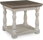 Signature Design by Ashley Havalance Farmhouse Rectangular End Table, Floor Shelf, Wood, 26" W x 24.13" D x 24" H, Vintage Gray & White with Weathered Finish
