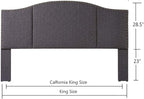 24KF Middle Century Dark Gray Upholstered Foldable Headboard with Antique Brass Nail Heads Trim King/California King headboard-60232-Dark Gray