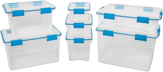 Sterilite 12-Pack Gasket Box, Weather-Resistant Storage Bins with Latching Lids, 12 Quart - Heavy-Duty Organizing Containers for Closet, Bathroom, and Office