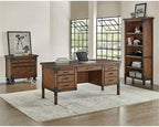 Pemberly Row Rustic Half Pedestal Wood Desk Writing Table Office Desk in Brown