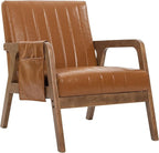 EROMMY Mid Century Modern Leather Accent Chair with Wood Frame, Faux Leather Accent Armchair with Storage Bag,Pu Living Room Accent Chair for Reading, Bedroom,Deep Brown