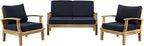 Modway Marina Premium Grade A Teak Wood Outdoor Patio Loveseat and Two Armchairs in Natural Navy