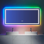 72x32 Inch Bathroom LED Vanity Mirror with RGB Lights Color Changing Backlit Bathroom Mirror Dimmable Anti-Fog led Mirror for Bathroom (RGB Multicolor Backlit+Adjustable Front-Lighted)