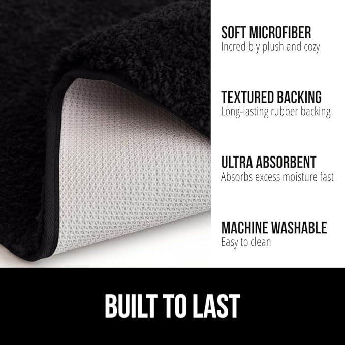GORILLA GRIP Bathroom Rugs, 30x20, Ultra Soft Absorbent Mat, Thick Plush Bath Rug, Machine Washable, Microfiber Quick Dry, Mats for Shower, Bathtub and Floor, Home Decor Accessories, Black