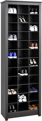 Prepac Elegant Black Shoe Storage Cabinet, Space-Saving Solution with Cubbies for 36 Pairs, 13"D x 23.5" W x 72.5" H