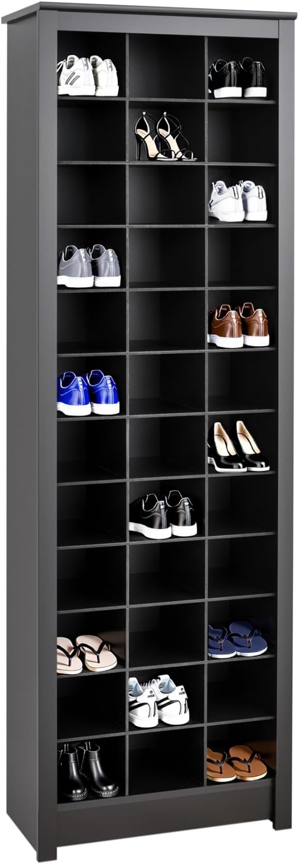 Prepac Elegant Black Shoe Storage Cabinet, Space-Saving Solution with Cubbies for 36 Pairs, 13"D x 23.5" W x 72.5" H