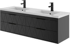 eclife 60" Bathroom Vanities Cabinet with Sink Combo, Wall Mounted Floating Cabinet W/Decor Line, Soft-Close System, 4 Extra Big Drawers, Matte Black Faucet, Black