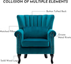 Accent Reading Arm Chairs Set of 2 Midcentury Modern Comfy Corner Sofa Chair, Wingback Waiting Room Club Chair with Tufted Back for Living Room/Bedroom/Reception Room, Velvet Teal