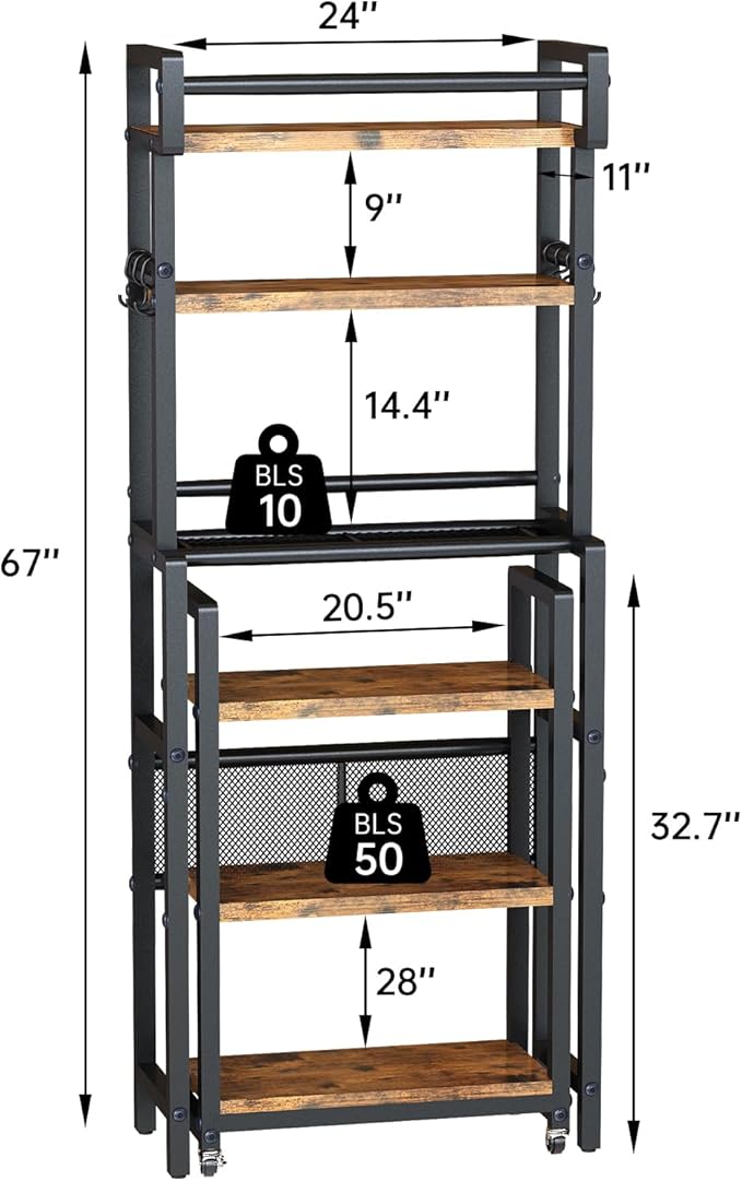 Recaceik 6-Tier Over The Toilet Storage Shelf with Cart, Freestanding Above Toilet Shelf Rack, Farmhouse Bathroom Organizer Shelves, Space Saver (Brown)