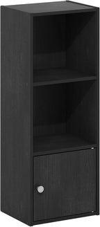 Furinno LUDER Book Shelf, 3-Tier Modern Bookshelf, Bookcase with 1 Door Storage Cabinet, 9.3 x 12 x 31.5, for Living Room, Bedroom, Home Office, Blackwood