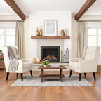 High Back Living Room Chairs, Fabric Accent Chair, Comfy Upholstered Armchair with Wooden Legs for Living Room, Bedroom, Apartment (2, Beige)