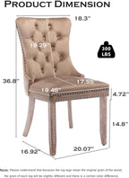 Velvet Upholstered Dining Chairs Set of 4, Modern Style Kitchen Side Chairs with Nailhead Trim and Wood Legs,Metal Pulling Ring for Dining Room Living Room