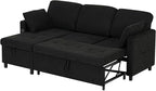 84" Sectional Pull Out Sofa Bed with Adjustable Backrests, L-Shaped Sleeper Sofa with USB Ports, Upholstered Reversible Couch with Cup Holder & Storage Space for Living Room, House, Black