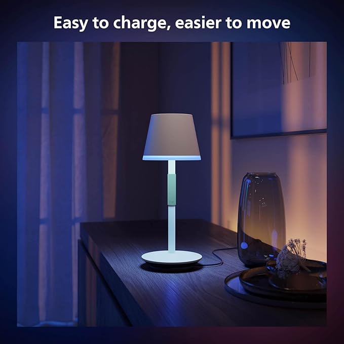 Philips Hue Go Smart Portable Table Lamp, White - White and Color Ambiance LED Color-Changing Light - 1 Pack - Indoor and Outdoor Use - Control with Hue App or Voice Assistant