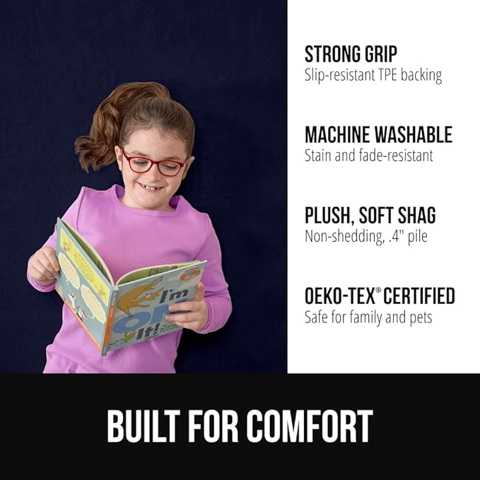 GORILLA GRIP Slip Resistant Soft Washable Stain Resistant Area Rug, Plush Thick Carpet for Nursery, Bedroom, Living Room, Non-Shedding Floor Rugs, Kid and Pet Friendly, Baby Home Decor, 4x6, Navy Blue