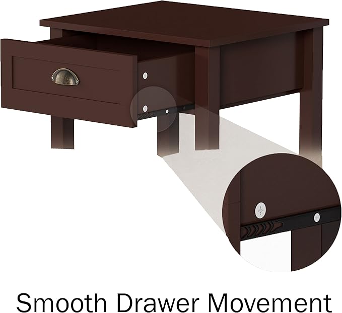 Lavish Home End Tables with Drawer - Set of 2 Sofa or Bedside Tables with Storage Shelf - Shaker Style Wooden Nightstand or Side Table Pair (Brown)