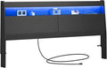 Modern Wooden Headboard Only with Storage,Wall Mount Bed Backboard with LED Light Power Outlets 2 USB Ports for Bedroom (Black, King)