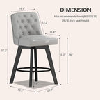 MINCETA Bar Stools Set of 4, PU Leather Barstools, 26 Inch Upholstered Counter Stools with Low Tufted Back and Footrest, Swivel Counter Height Barstools for Kitchen Island Home Bar Light Gray