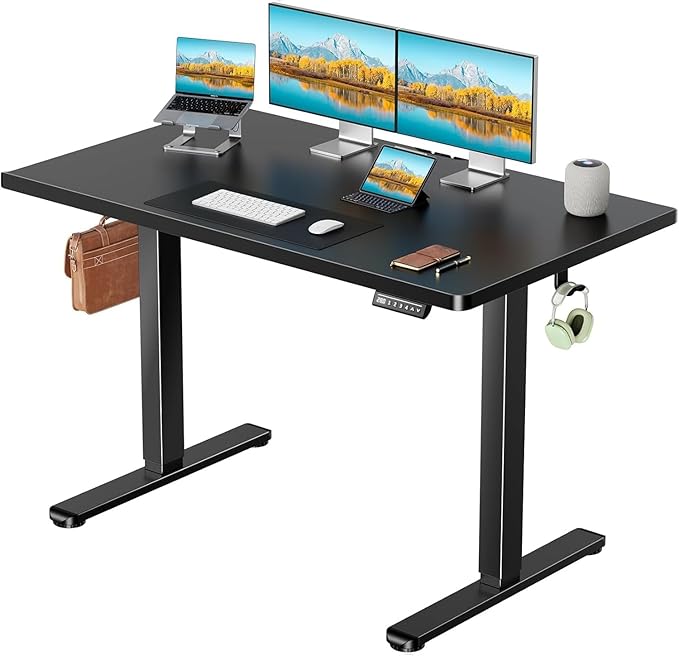 Marsail Electric Standing Desk with One-Piece Desktop,48 x 24 Height Adjustable Office Gaming Computer Desk with Tabletop,Home Office Stand up Desk with 4 Memory Presets, Table for Bedroom(2 Packages)