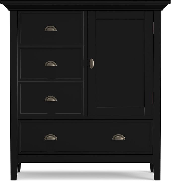 SIMPLIHOME Redmond SOLID WOOD 39 inch Wide Transitional Medium Storage Cabinet in Black for the Living Room, Entryway and Family Room