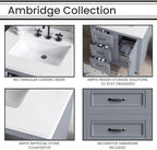 Hanover Ambridge 31'' Vanity Cabinet with Sink Combo for Bathroom, Powder Room | Pre-Assembled Cabinet | 1 Door, 3 Drawers | Artificial Stone Countertop, Gray Cabinet | HANVN0104-31-0GR