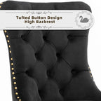 Velvet Upholstered Dining Chairs Set of 8, Modern Style Kitchen Side Chairs with Nailhead Trim and Gold Plated Leg, Metal Pulling Ring for Dining Room Living Room(Black)