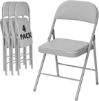 4 Pack Gray Folding Chairs with Padded Cushion for Outside, Portable Stackable Commercial Metal Foldable Chairs with Steel Frame for Home Events Office Wedding Party, 350lbs Capacity