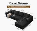 135.4" Cloud Sectional Couch with L-Shape Chaise,Modern Modular Sofa with Deep Seat, Upholstered Couches for Living Room Bedroom Apartments,No Assembly Required, (Black,Right Facing Chaise)