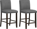 COSTWAY Bar Stools Set of 2, 25.5” Linen Fabric Armless Counter Height Chair with Back, Kitchen Island Breakfast Chair for Dining Room, Party Room & Restaurant (2, Grey)