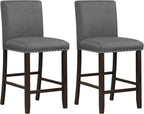 COSTWAY Bar Stools Set of 2, 25.5” Linen Fabric Armless Counter Height Chair with Back, Kitchen Island Breakfast Chair for Dining Room, Party Room & Restaurant (2, Grey)