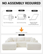 108 Inch Cloud Sectional Couch,Modern Modular Sectional Sofa with Deep Seat,Corduroy Boneless Couches with L-Shape Chaise for Living Room,No Assembly Required (Beige, Left Facing Chaise + Ottoman)