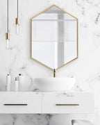 Kate and Laurel McNeer Hexagon Metal Frame Wall Mirror with Gold Finish for Bathrooms, Entryways, Bedrooms, and More, 31 x 22-inches