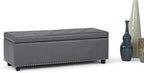 SIMPLIHOME Hamilton 48 inch Wide Transitional Rectangle Storage Ottoman in Stone Grey Vegan Faux Leather, Assembled, For the Living Room, Entryway and Family Room